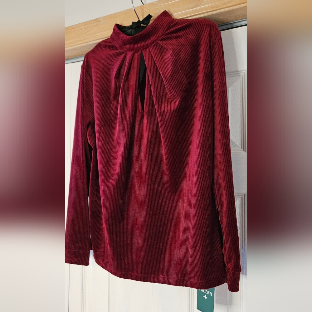 HALARA Deep Red Corduroy Blouse